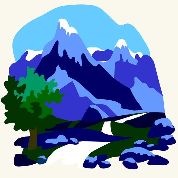 Vecteur montagne neige pic logo paysage alpin illustration — Image vectorielle