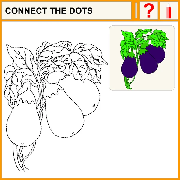 Connect the dots. Eggplant. Flat Design Style. Vector illustration. Cartoon vector Illustration — Stock Vector