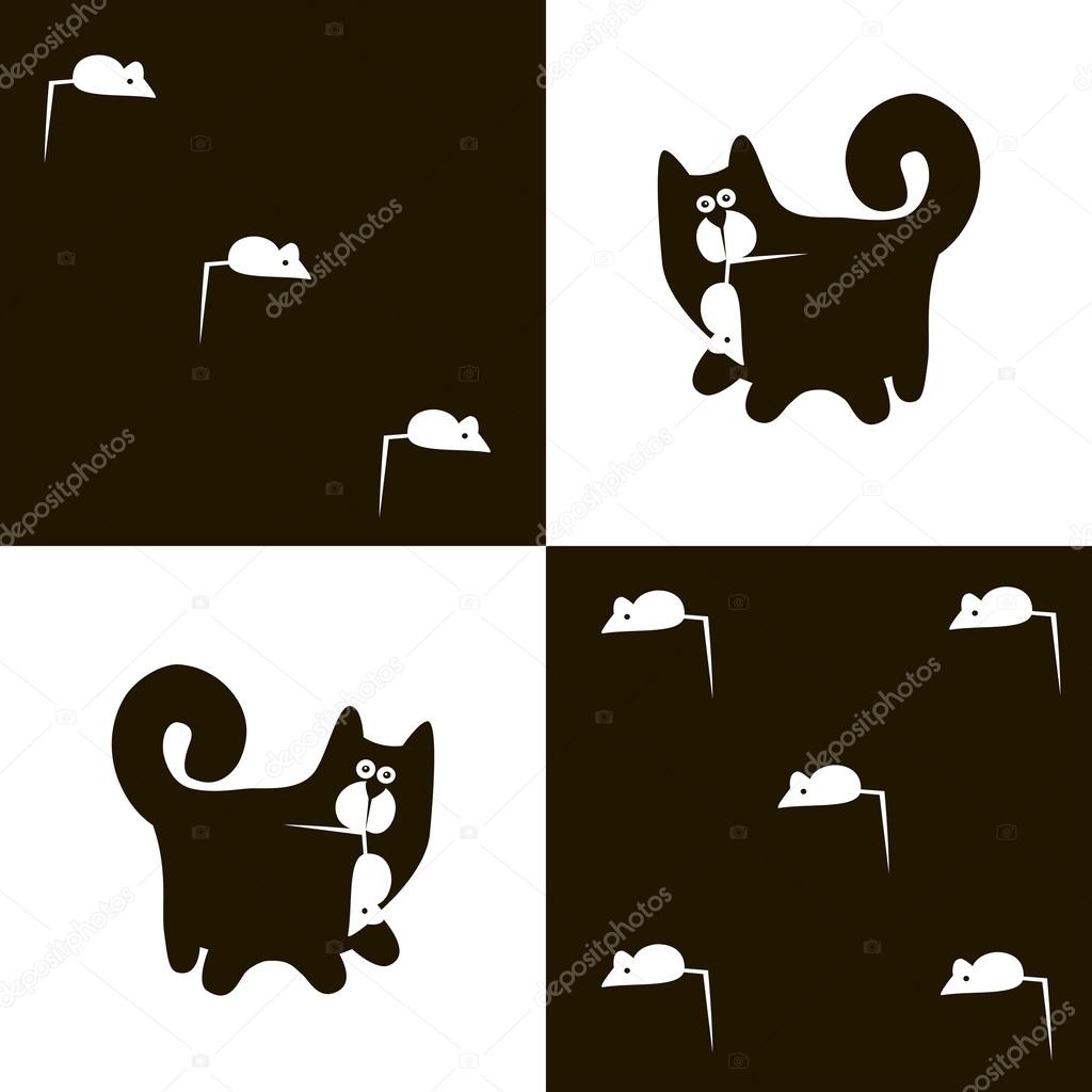 Black cat and white mouse 3x5