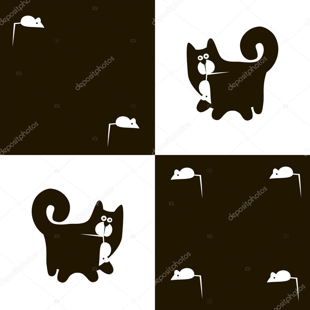 Black cat and white mouse 2x4