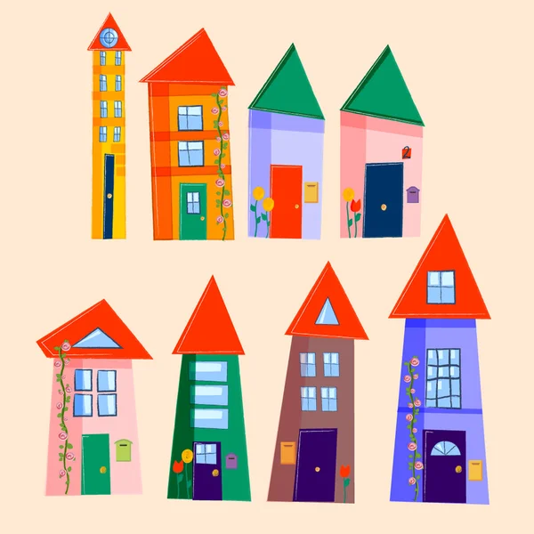 Set of cute houses — Stock Vector