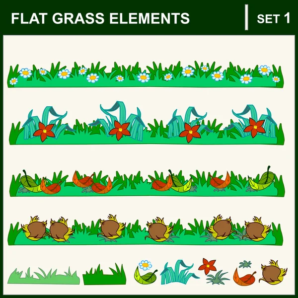 0915_10 flat grass elements set1 — Stock Vector