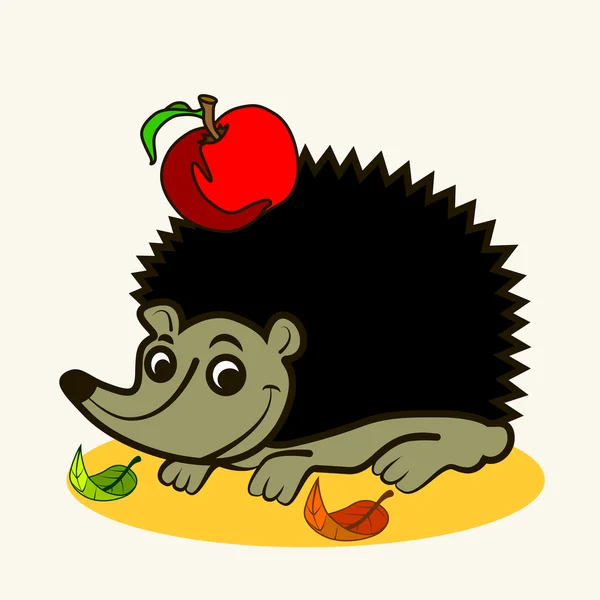 Divertido zoológico. Dibujos animados vector Ilustración de erizo lindo con manzana — Vector de stock