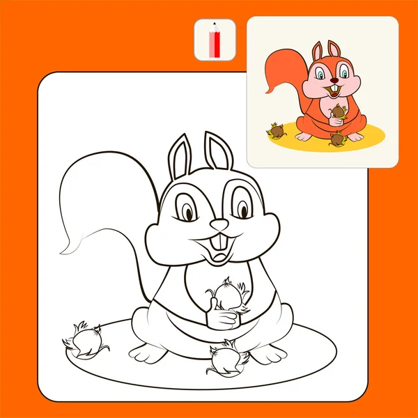 Libro para colorear o ilustración de dibujos animados de página de ardilla para niños — Vector de stock