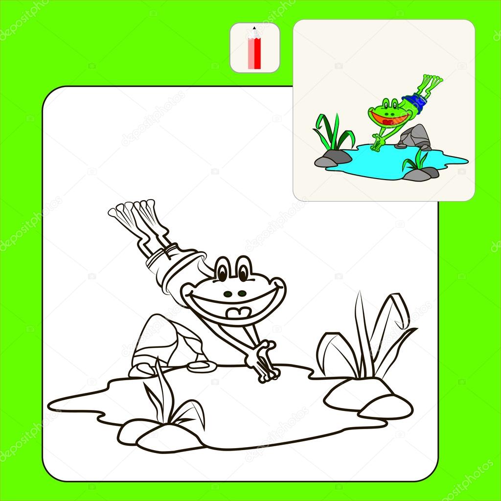 Coloring Book or Page Cartoon Illustration of frog for Children