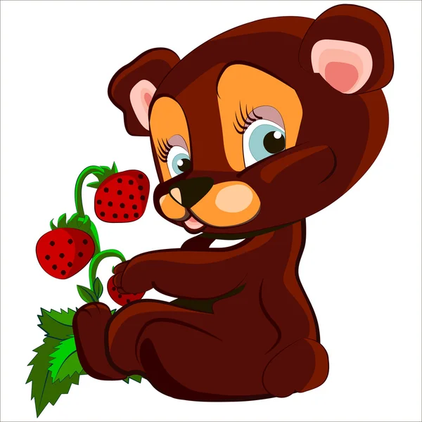 Aranyos rajzfilm és a vector aranyos medve és a strawberry elszigetelt — Stock Vector