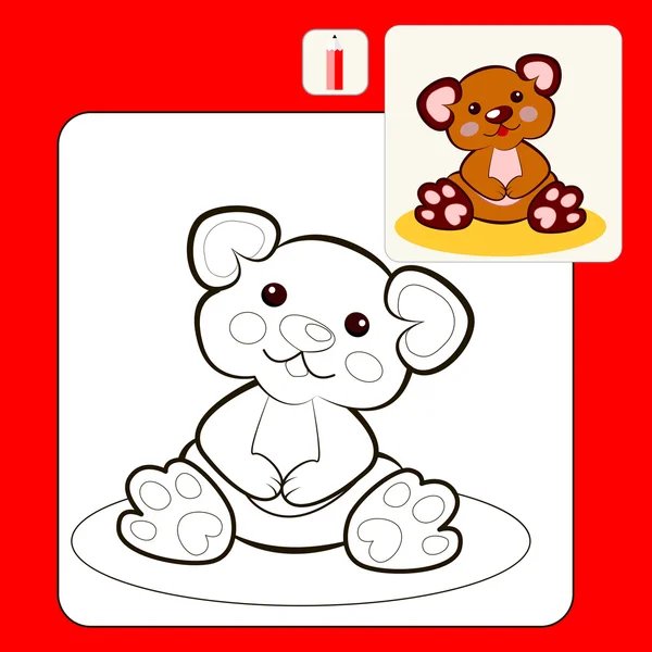 Coloring Book or Page Cartoon Illustration of funny plush bear toy — Stock Vector