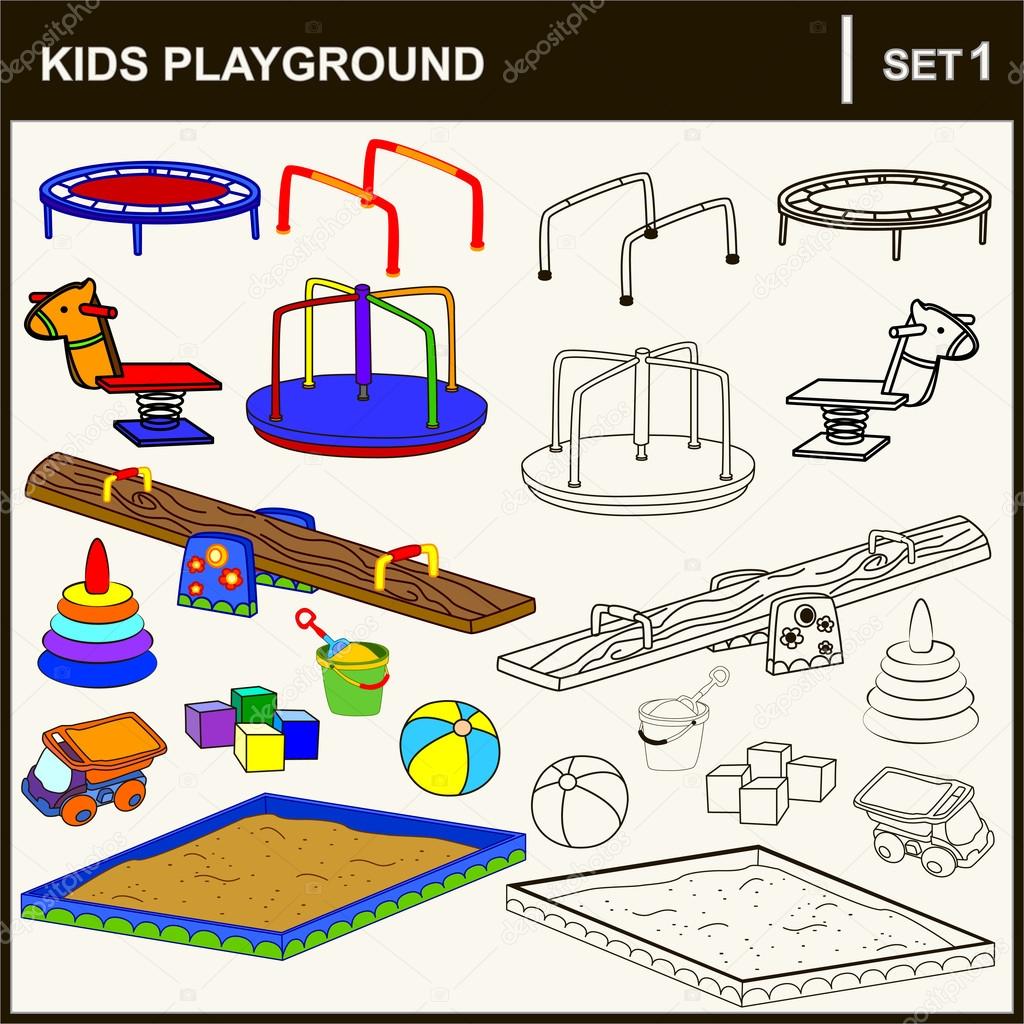 Set of isolated playground equipment. Vector illustration.