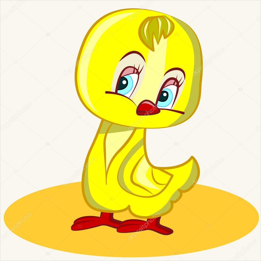 Fun animal. Cartoon vector Illustration of cute funny shy chicken