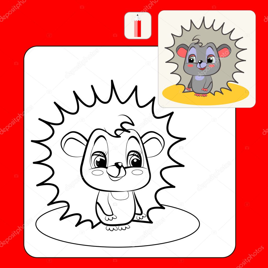 Coloring Book or Page Cartoon Illustration of  funny hedgehog