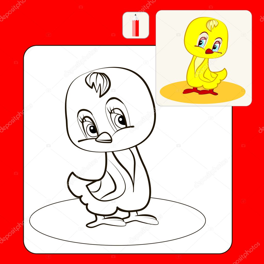 Coloring Book or Page Cartoon Illustration of shy chicken
