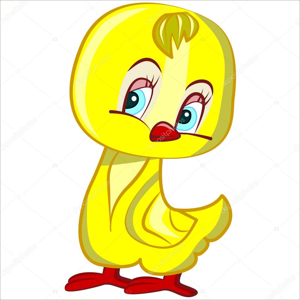 Vector isolated illustration, cute cartoon of funny shy chicken