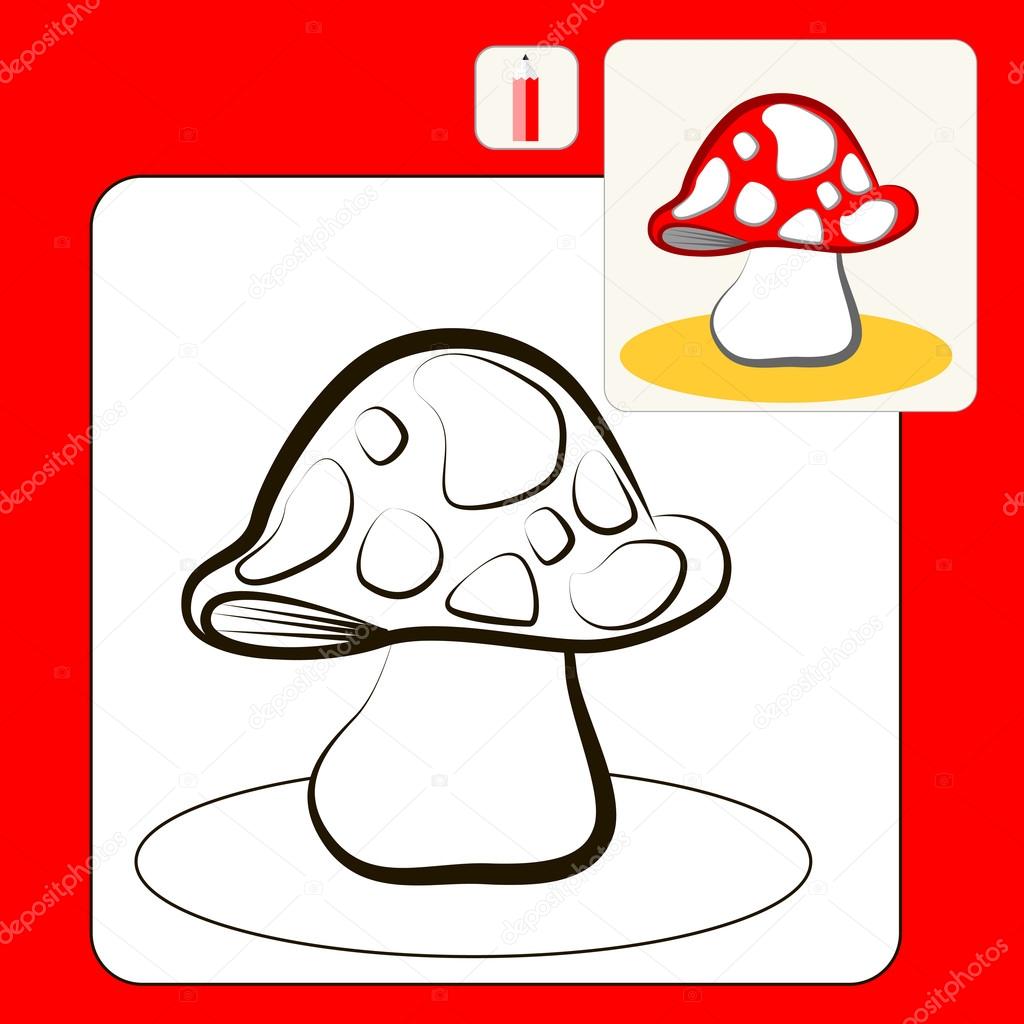 Libro da colorare o Page Cartoon Illustration del fungo — Vettoriale Stock