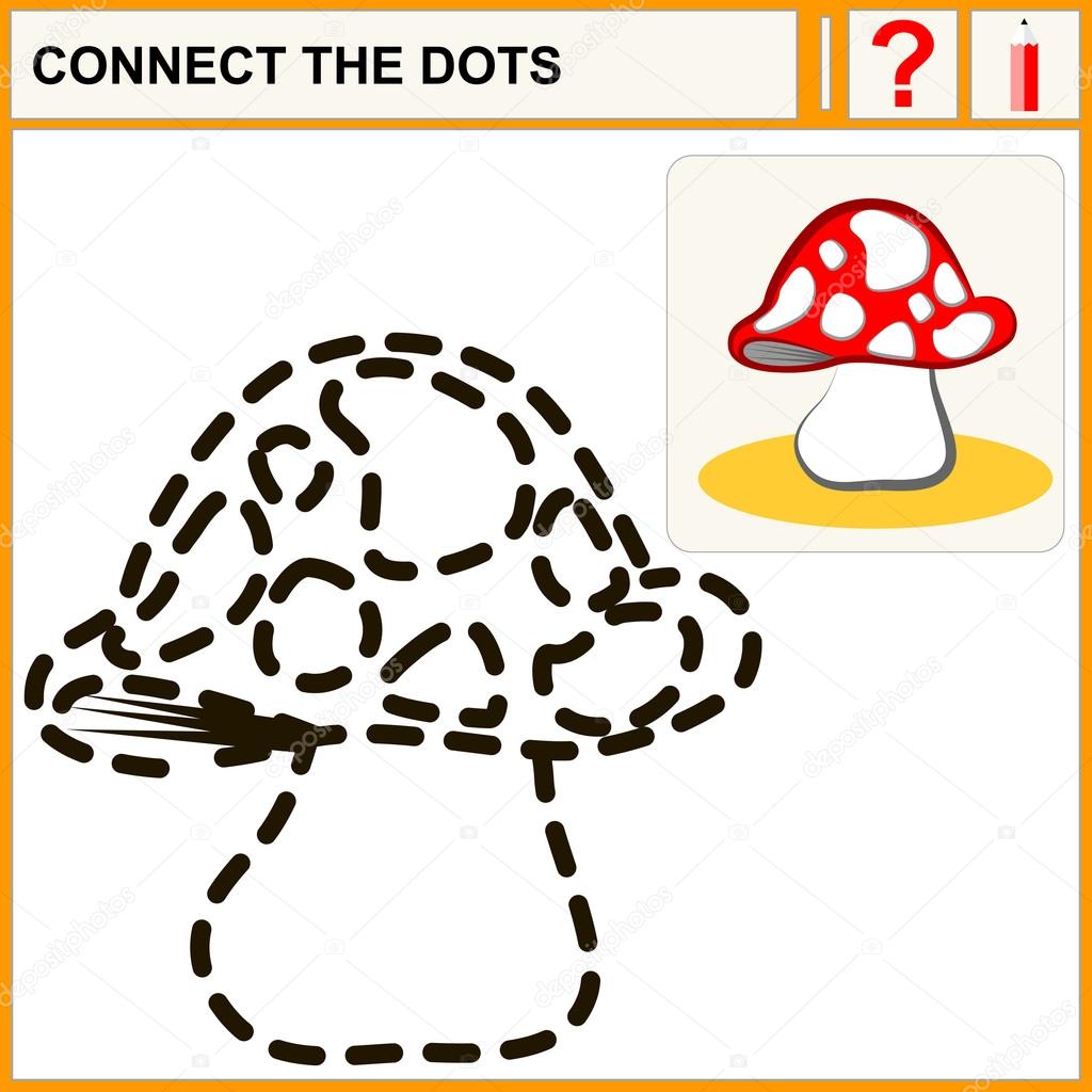Connect the dots, preschool exercise task for kids, mushroom