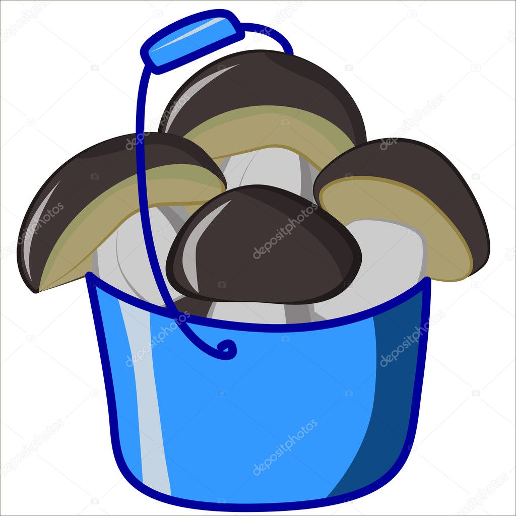 Vector isolated illustration, cute cartoon of ceps in blue bucket