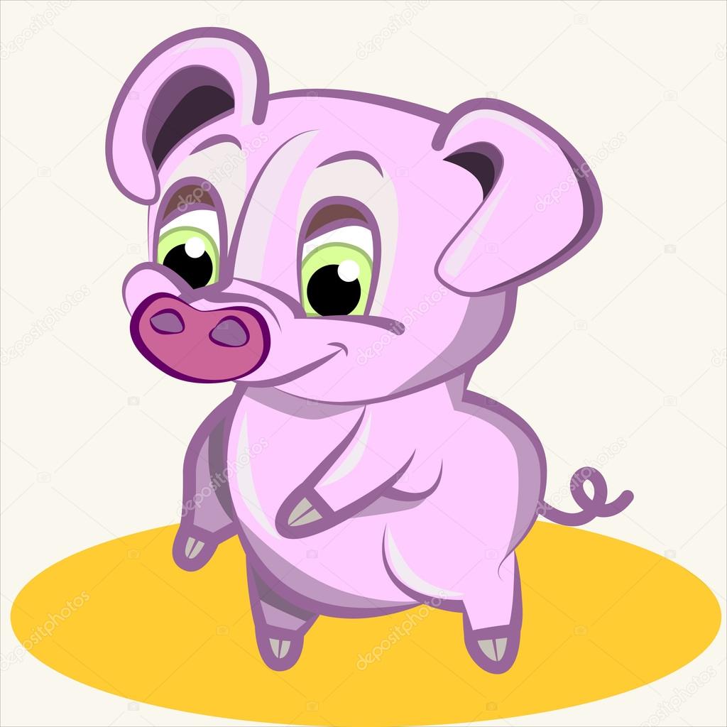 Fun animal. Cartoon vector Illustration of cute funny  pink pig