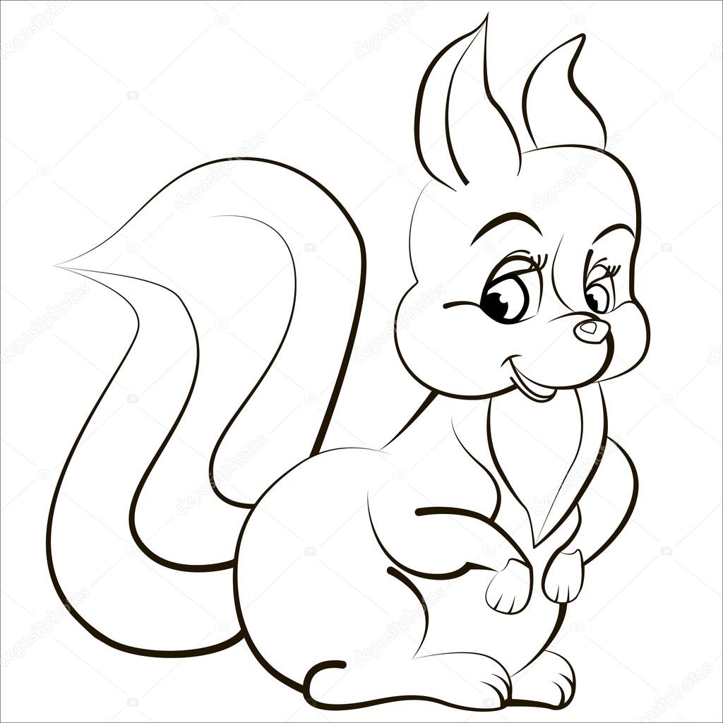 Vector isolated illustration, cute cartoon of funny squirrel. Black.