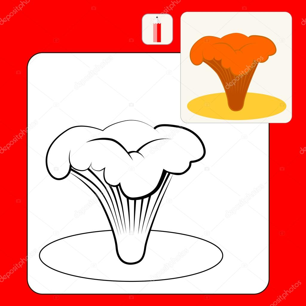 Coloring Book or Page Cartoon Illustration of  cute edible mushrooms. Chanterelle