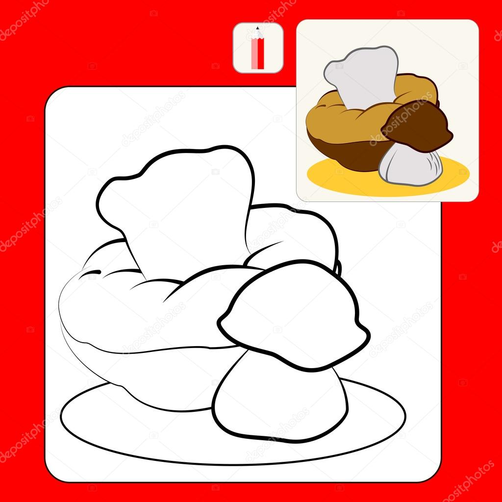 Coloring Book or Page Cartoon Illustration of  cute edible mushrooms. Ceps