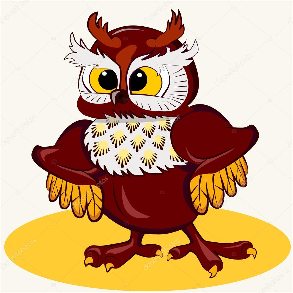 Cartoon vector Illustration of cute owl with fluffy ears.