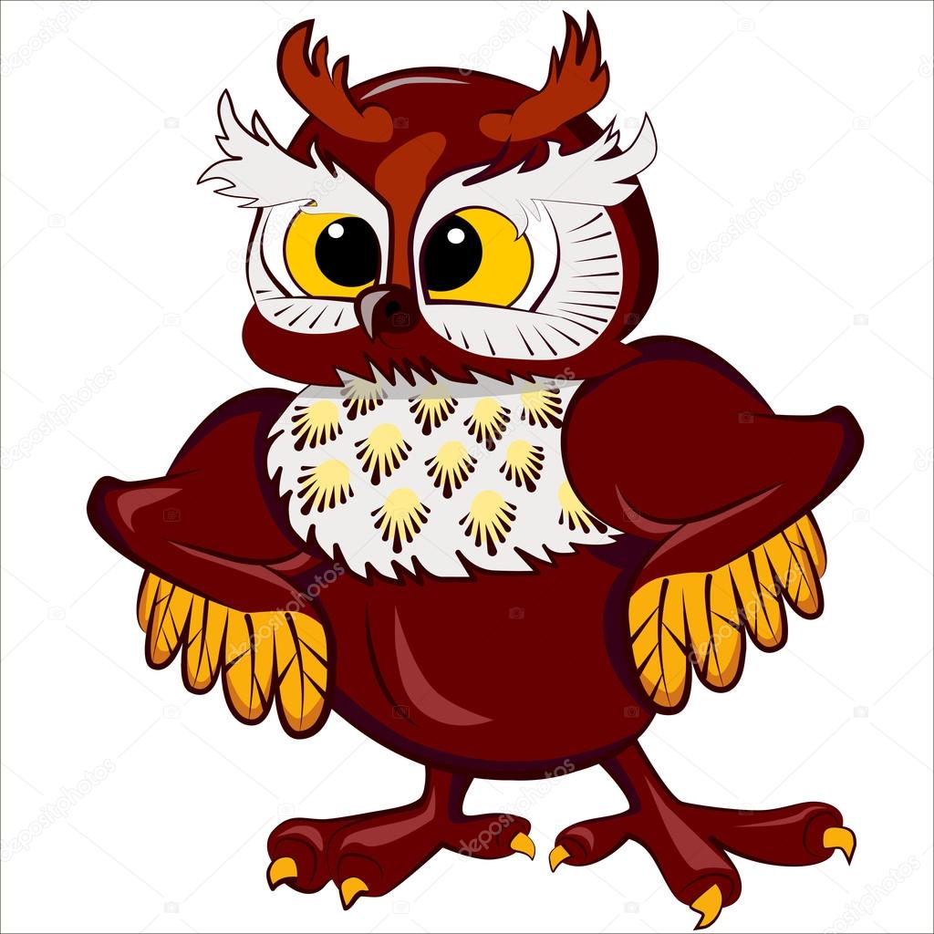 Vector isolated illustration of cute owl with fluffy ears