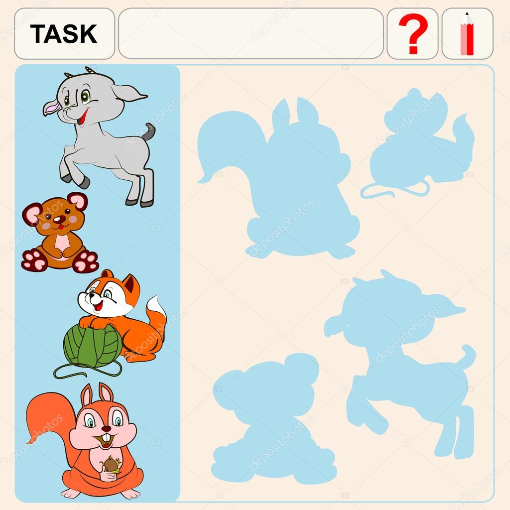 Task find right shadows, preschool or school exercise task for kids