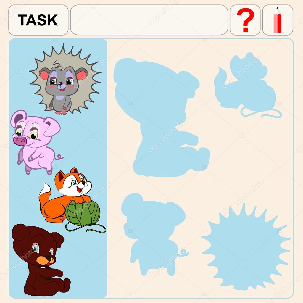Task find right shadows, preschool or school exercise task for kids