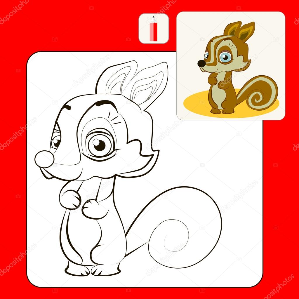 Coloring Book or Page Cartoon Illustration of chipmunk for Children