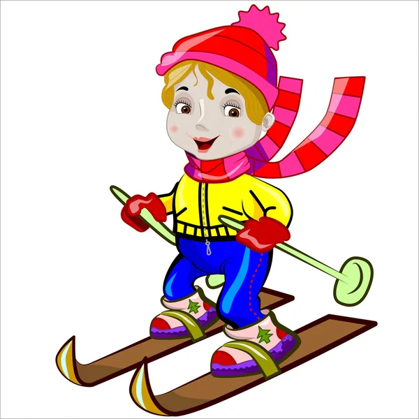 벡터 일러스트 레이 션의 귀여운 재미 있는 스포츠 소녀 스키에 만화 — 스톡 벡터