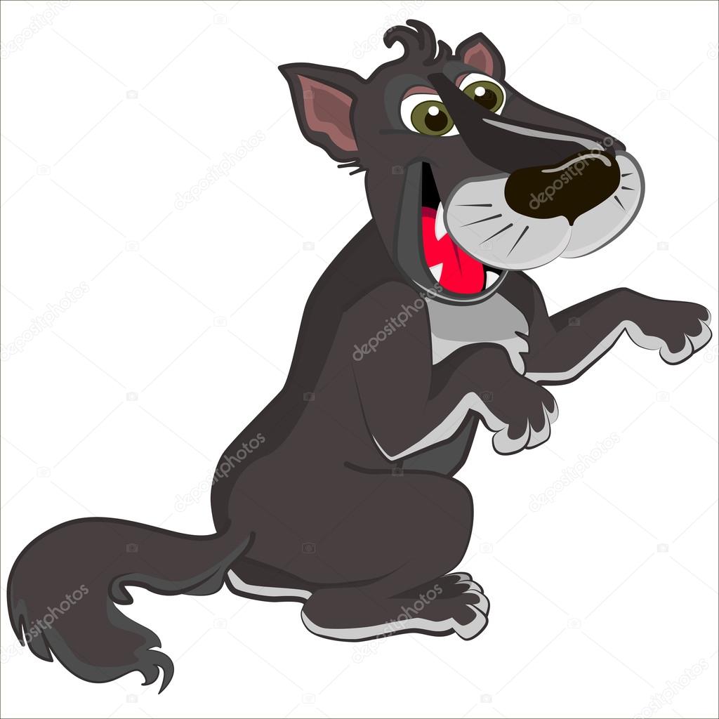 Cartoon vector Illustration of cute wolf with happy face. Isolated.