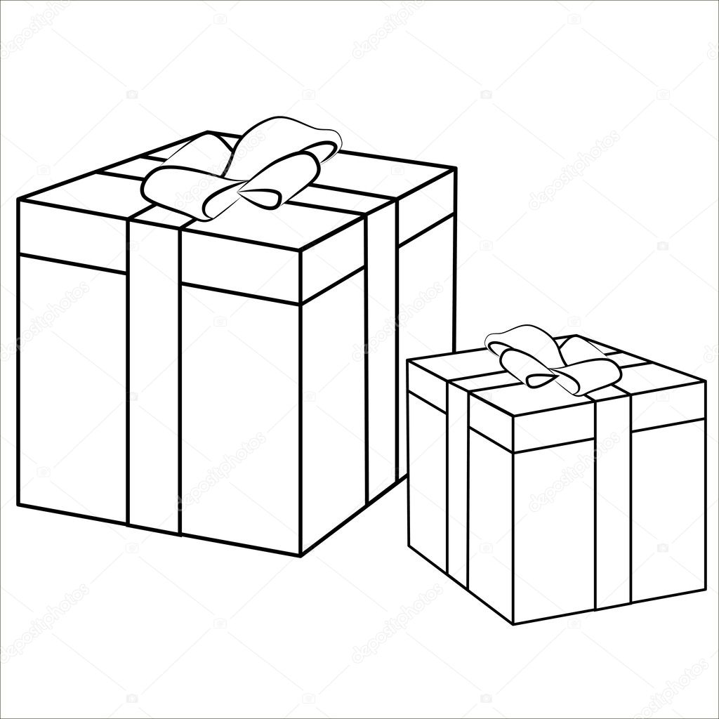 Vector isolated illustration, cute cartoon of great gifts. Blac