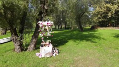 Evlilik başvuruları için romantik dekor unsurları. Romantik açık hava yemeği..