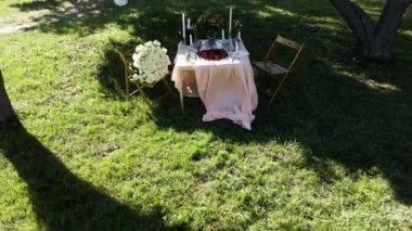 Evlilik başvuruları için romantik dekor unsurları. Romantik açık hava yemeği.