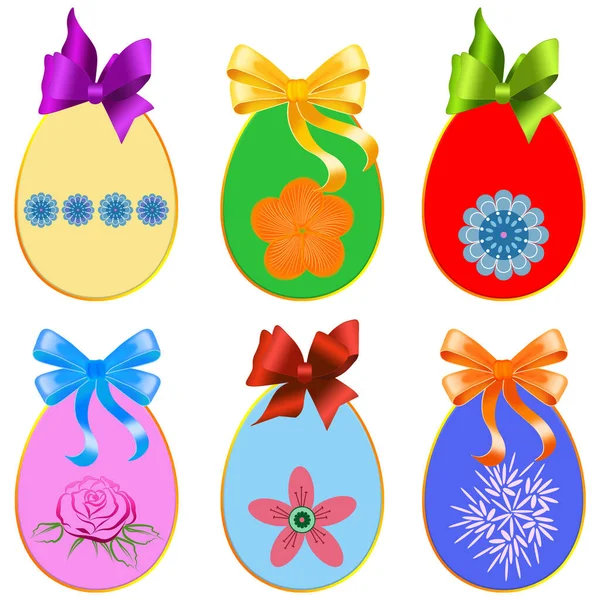 Set of colorful Easter eggs with drawings on a white background. Decorative elements for Easter