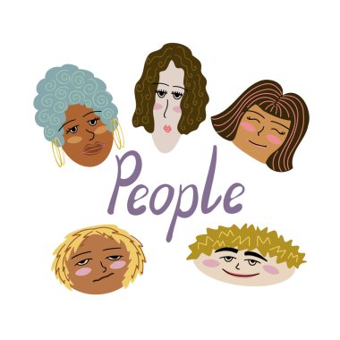 Farklı saç stilleri olan genç insanların izole edilmiş yaz vektör seti.