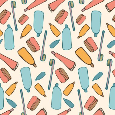 Pastel renkte seyahat eden kozmetik setinin kusursuz vektör desenli klasik seyahat dizaynı