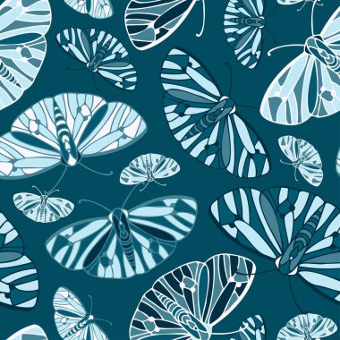 Soyut dikişsiz vektör deseni turkuazdaki süs kelebeklerinin dizaynı