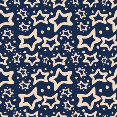Mavi üzerinde renkli yıldızlar olan kusursuz soyut vektör deseni