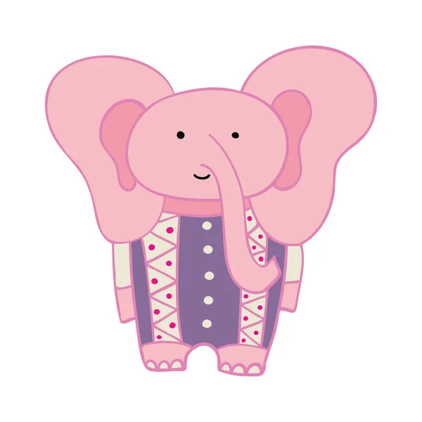 Diseño vectorial aislado con silueta gráfica de elefante rosa lindo en traje ornamental — Vector de stock