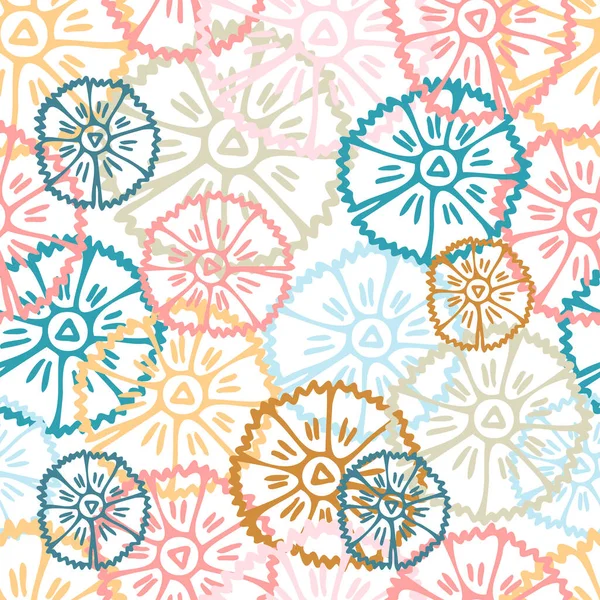 Patrón sin costura vectorial diseño colorido de flores forradas abstractas dibujadas a mano en tonos pastel — Archivo Imágenes Vectoriales