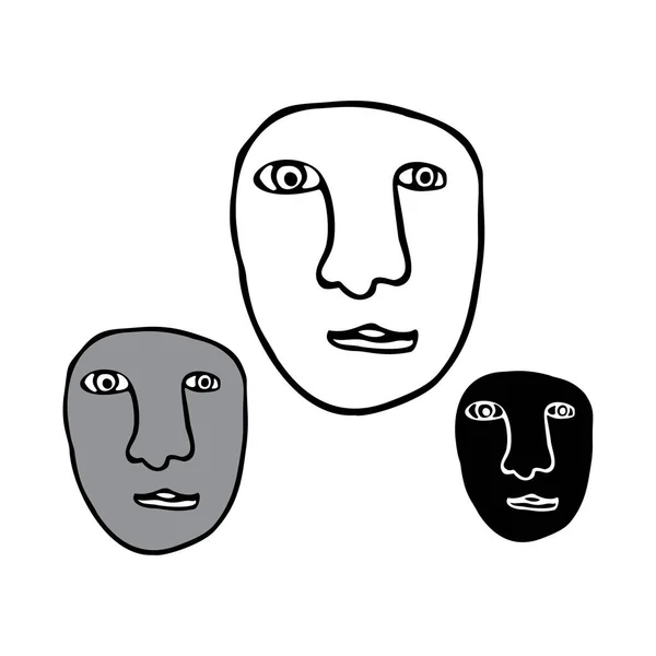 Conjunto aislado de ilustración vectorial en blanco y negro de caras cubistas forradas abstractas — Vector de stock