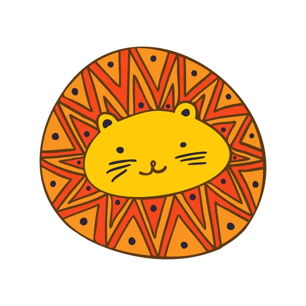 Geïsoleerde kleurrijke illustratie ontwerp van een bekleed ornamenteel abstract schattig leeuw kat in gele tinten — Stockvector