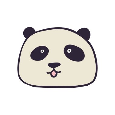 Dekoratif karikatür pandanın izole vektör çizimi. Dili siyah ve beyaz.