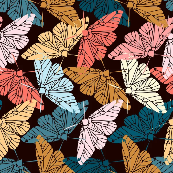 Abstract seamless vector pattern lined design of ornamental colorful butterflies — Stock Vector