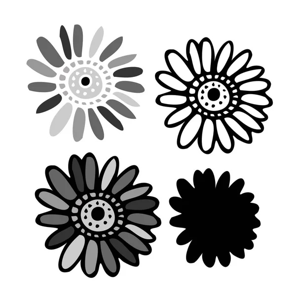 Conjunto de design vetorial isolado de silhuetas forrado flores abstratas decorativas em fundo branco — Vetor de Stock