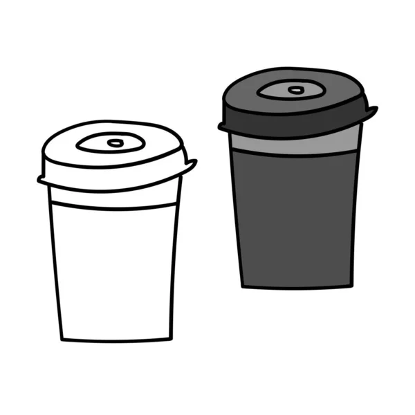 Illustration vectorielle isolée en noir et blanc de tasses latte café ornementales doublées — Image vectorielle