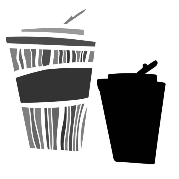 絶縁ベクトル黒と白のイラストデザインの裏地装飾コーヒーラテカップ — ストックベクタ