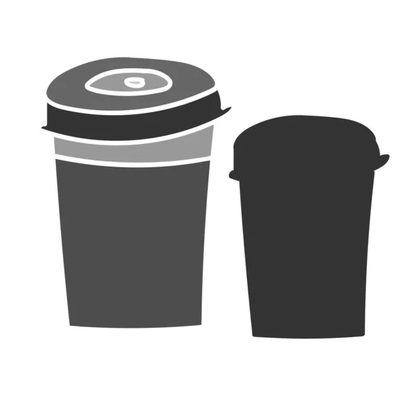 Illustration vectorielle isolée en noir et blanc de tasses latte café ornementales doublées — Image vectorielle