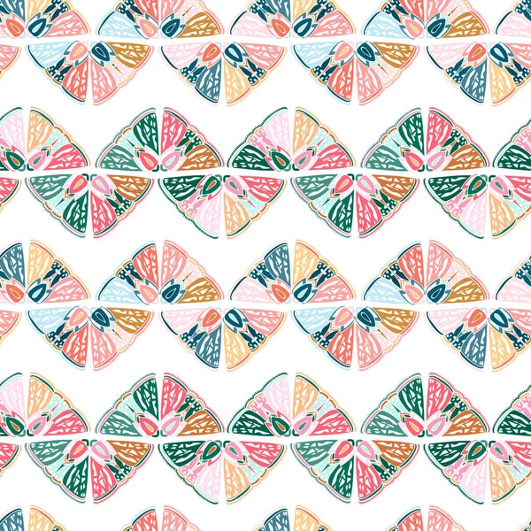 Patrón vectorial sin costura abstracto forrado diseño de mariposas coloridas ornamentales en líneas — Vector de stock