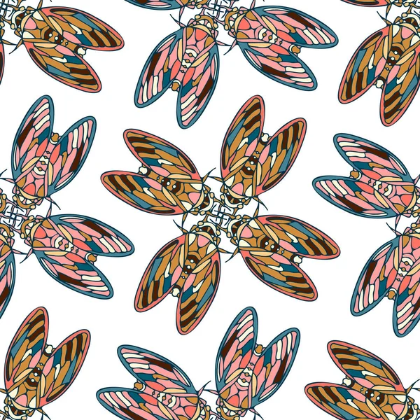 Modèle d'illustration doublé vectoriel sans couture abstrait coloré avec des mouches — Image vectorielle